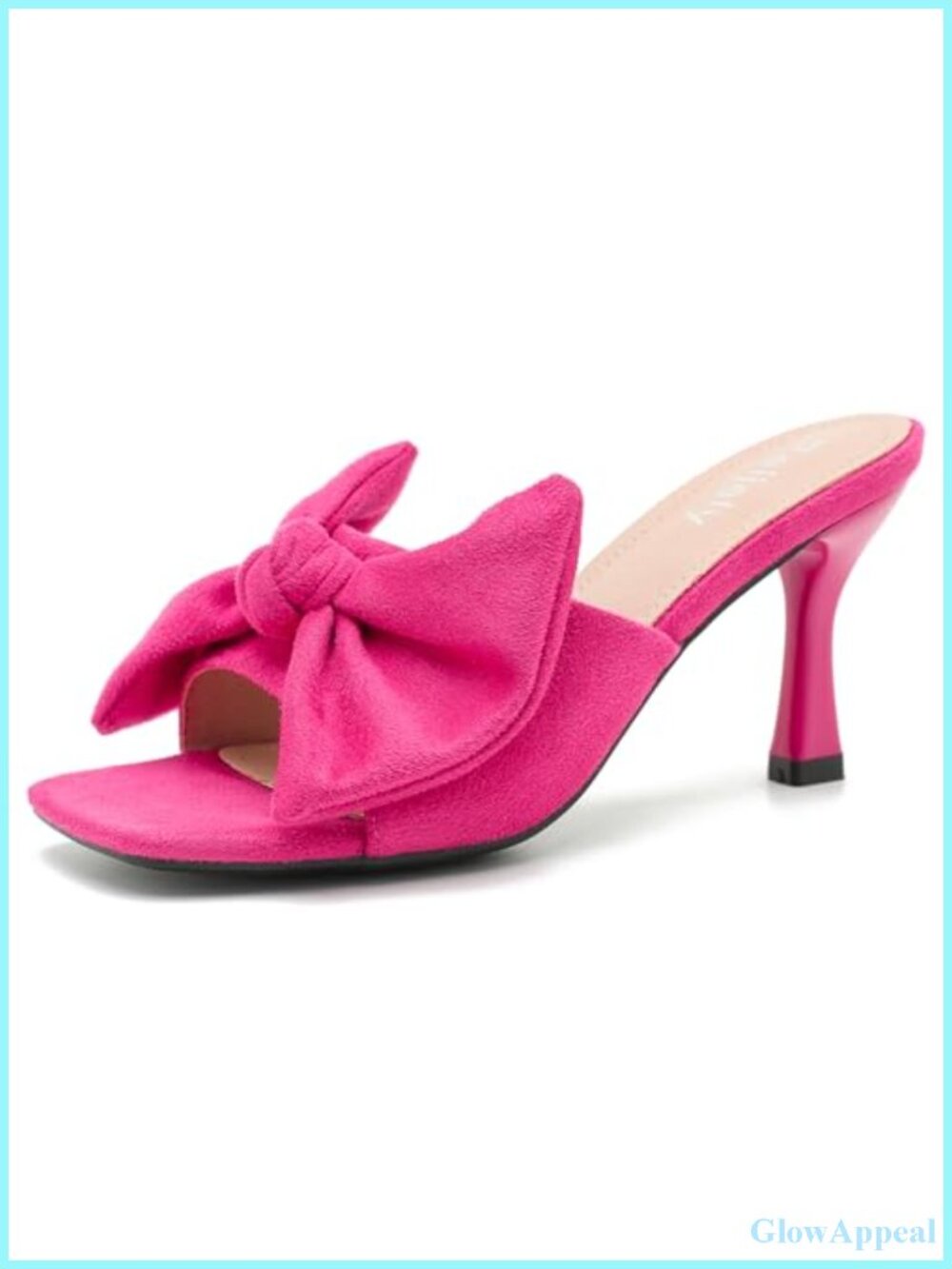 Kitten Heel Bow Mules Open Toe Square Sandals Slip On Synthethic Suede Summer